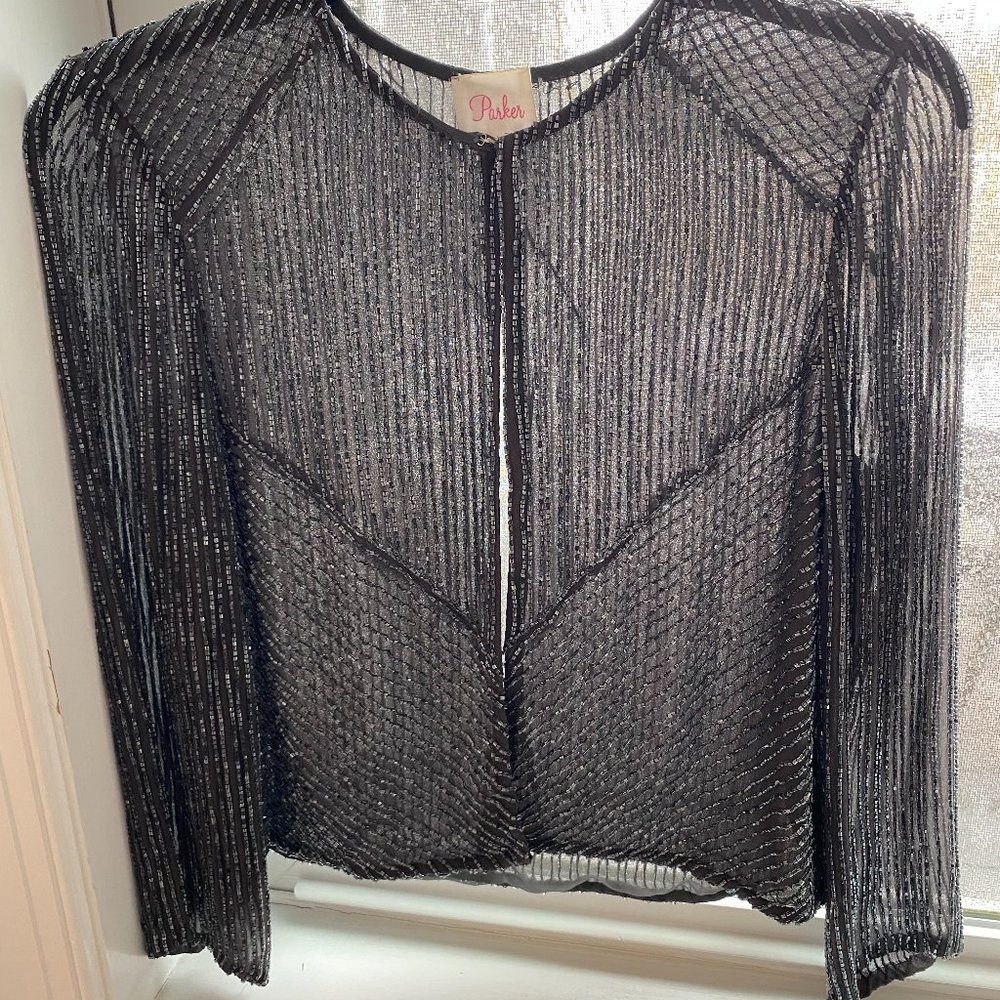 Parker gun metal sequin beaded 3/4 sleeve short jacket in mint condition